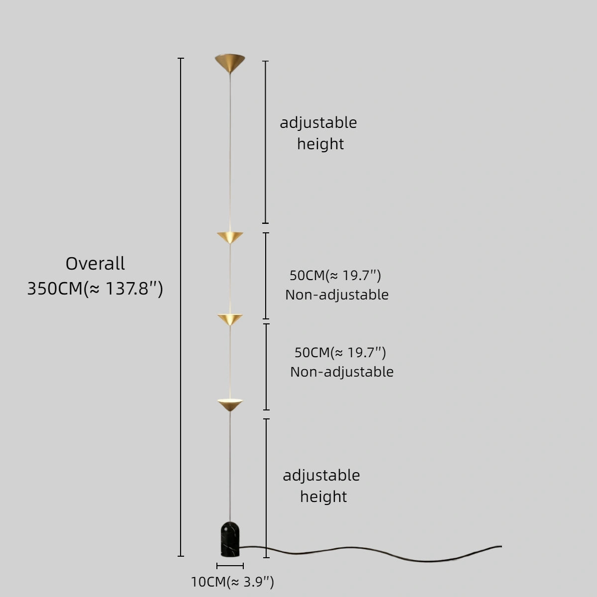 Arcato Minimalist Pendant Lamp -- Iron & Marble with Adjustable Height in Black/Gold for Living Room Bedroom