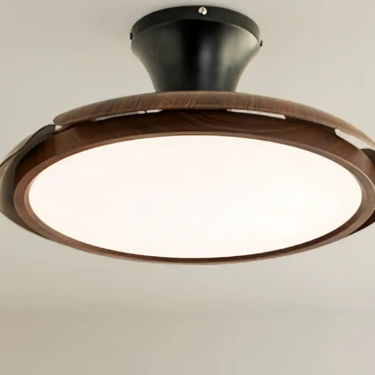 Modern Ceiling Fan Light -- Walnut Wood & Black PVC with LED for Bedroom