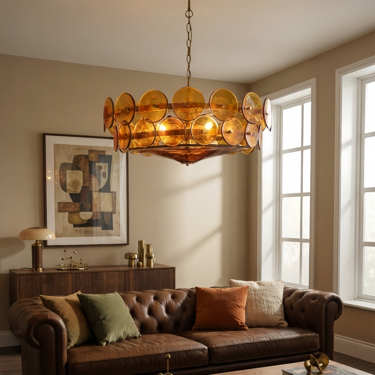 Vetro Modern Glass Chandelier - Orange/Green/White for living Room