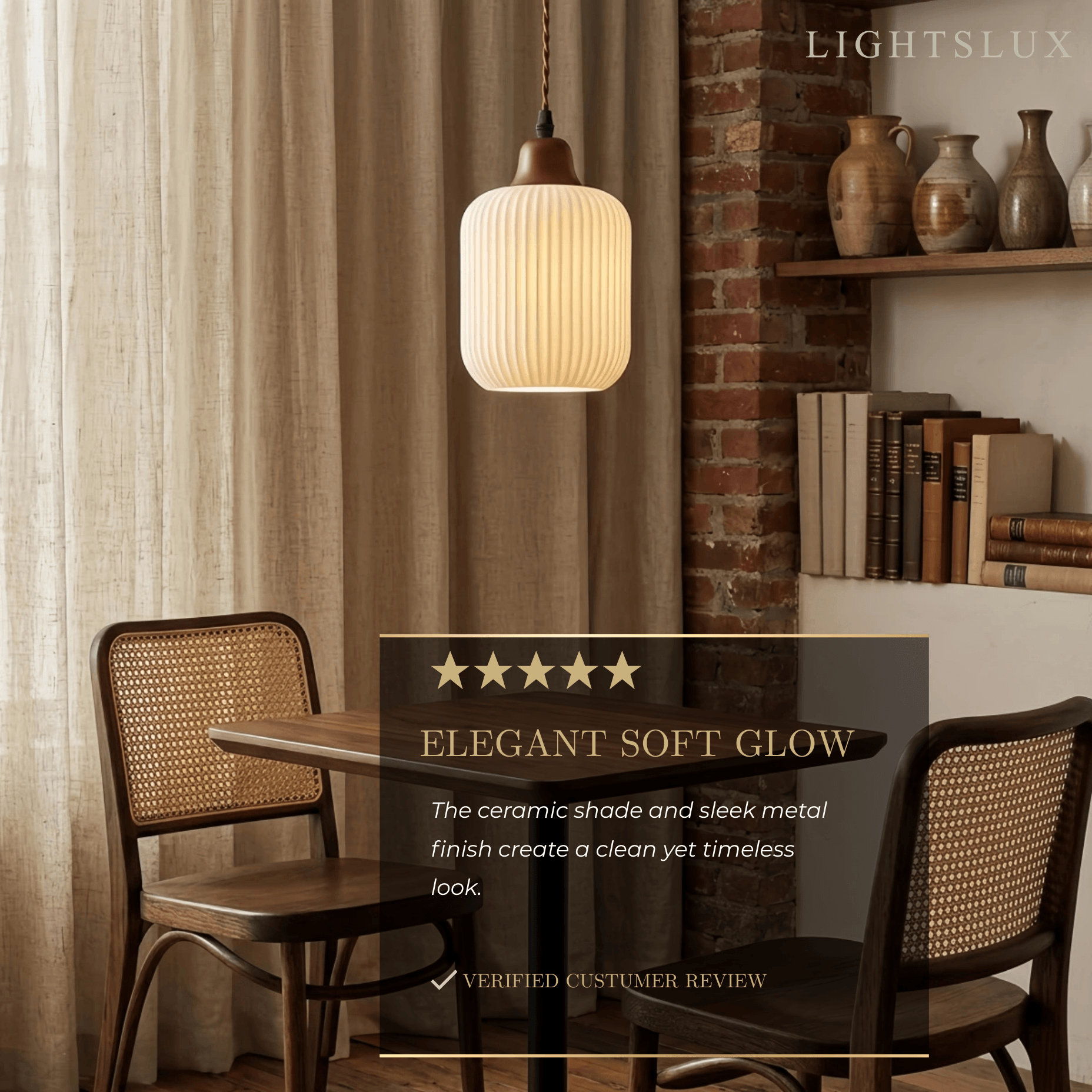 Contemporary Dome Pendant Light – Metal & Ceramic White
