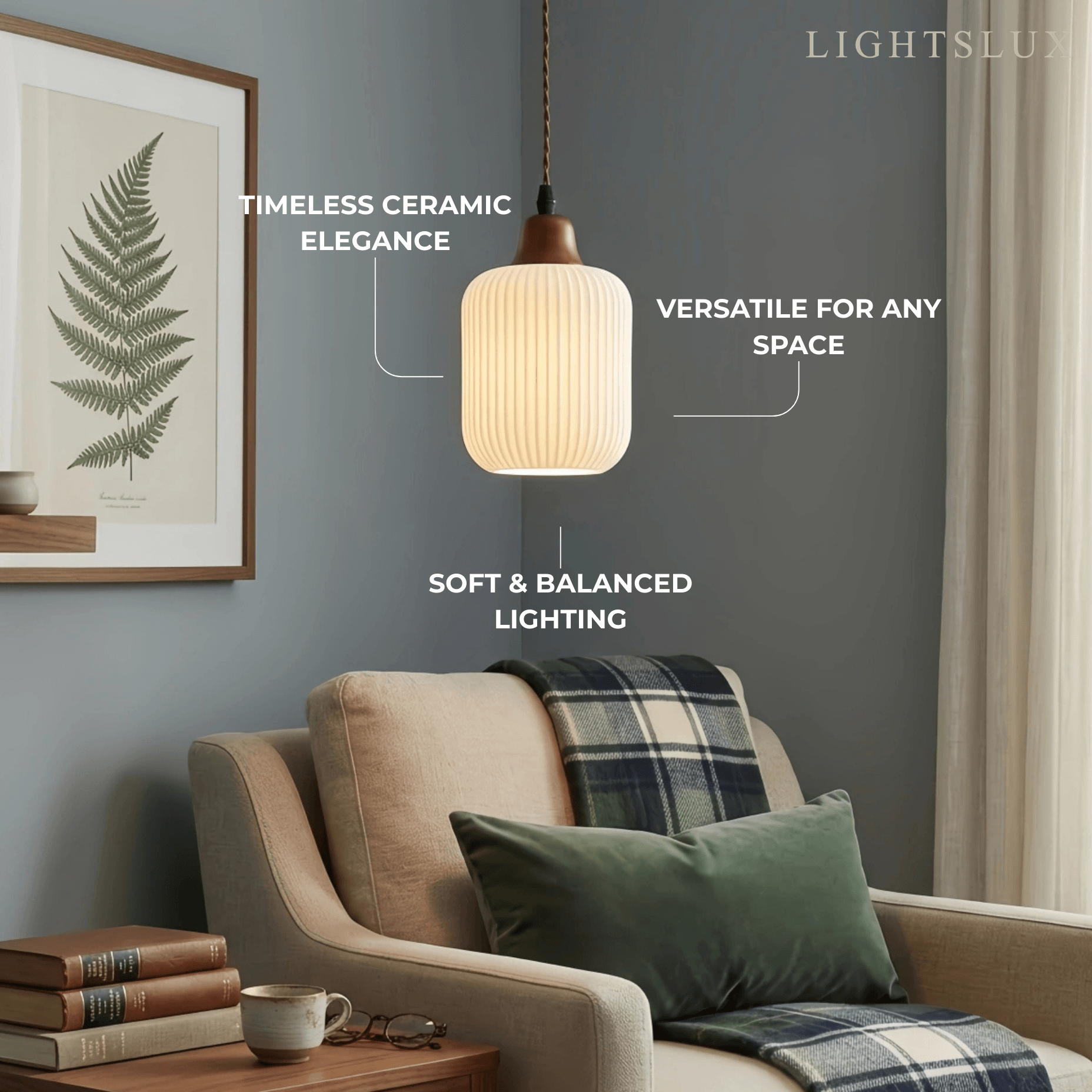 Contemporary Dome Pendant Light – Metal & Ceramic White