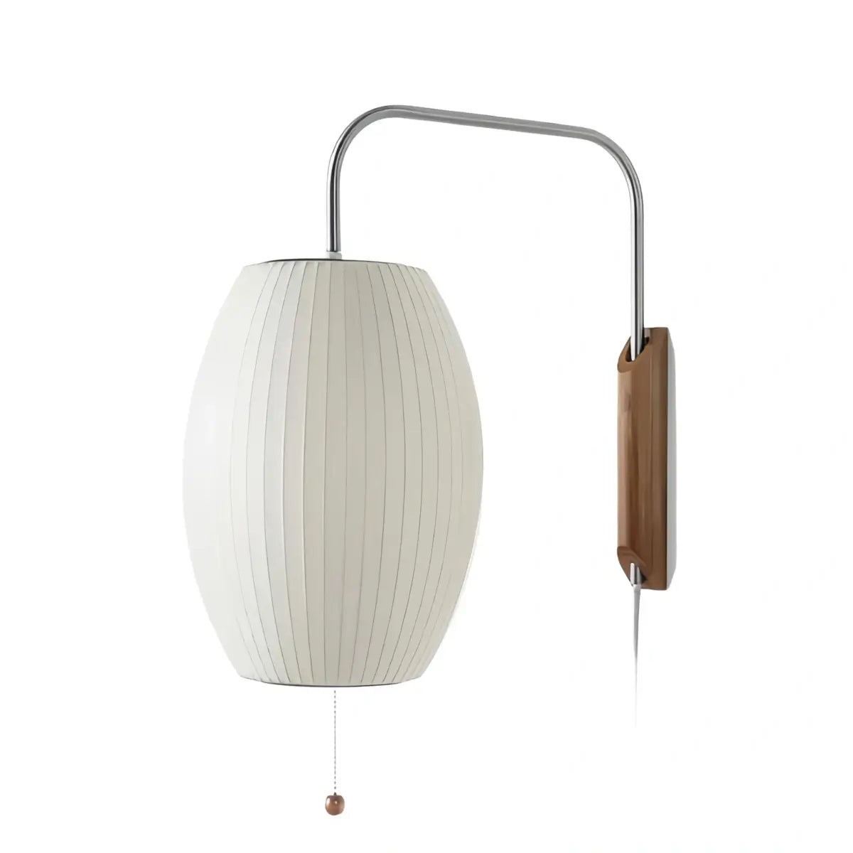 Modern Plug-In Wall Lamp -- Polymer Steel Walnut Metal Chrome & Walnut with White Shade