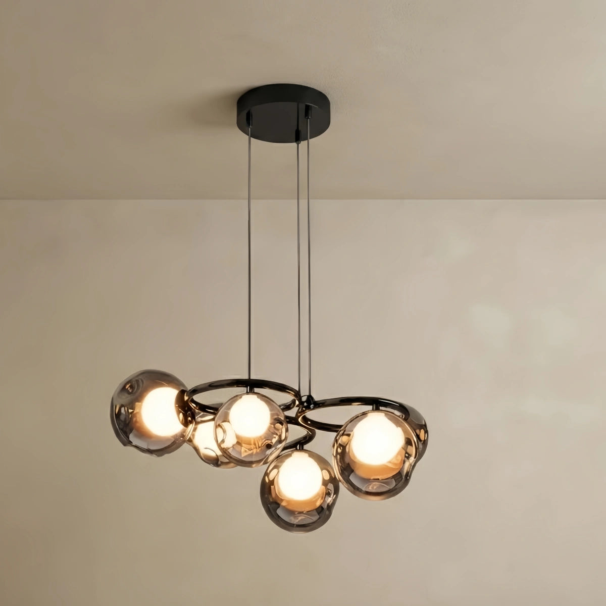 Vetro Modern Pendant Light -- Iron & Glass Black Smoke Grey for Living Room/ Dining Room