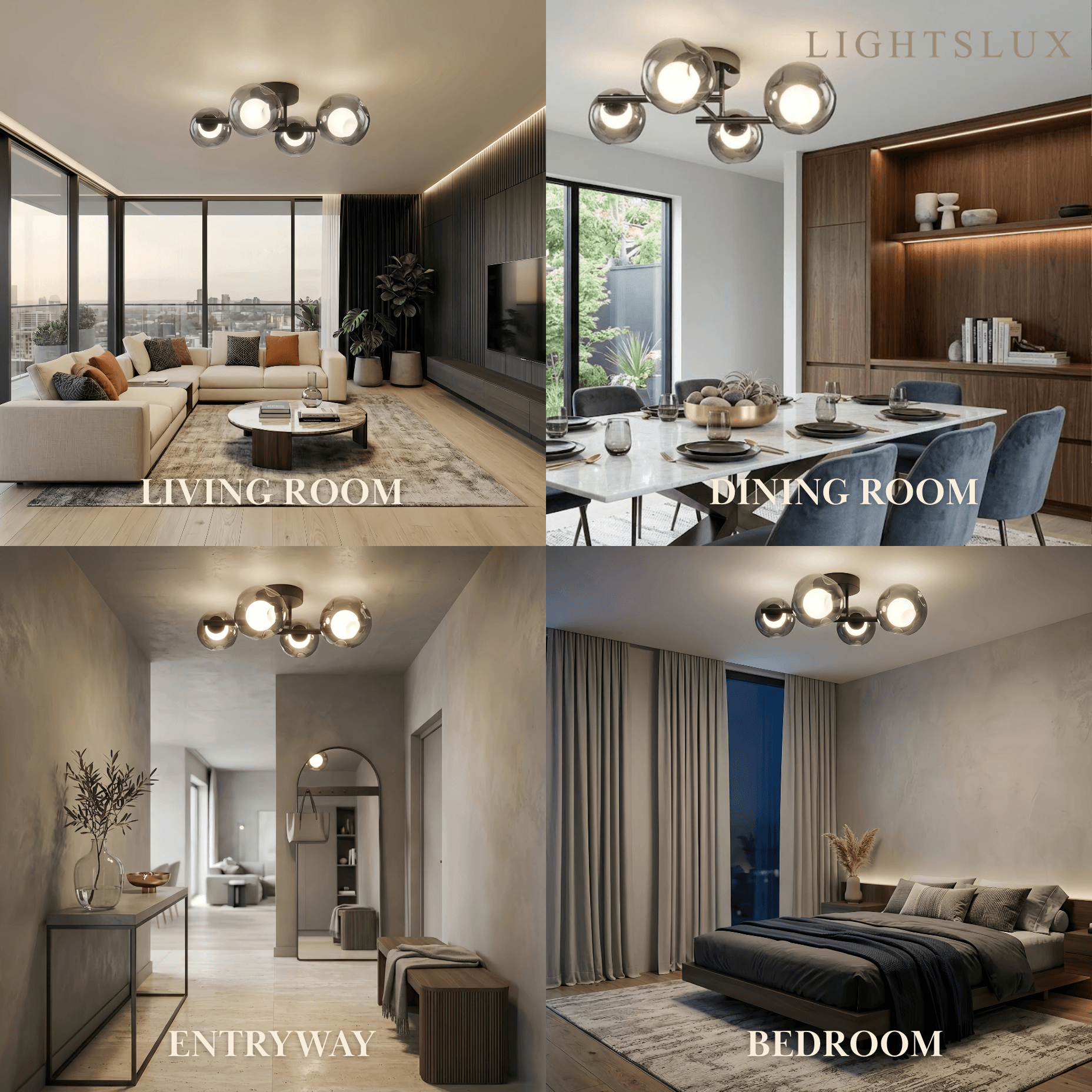 Modern Semi-Flush Mount Ceiling Light — Steel & Glass Smoke Greyc4