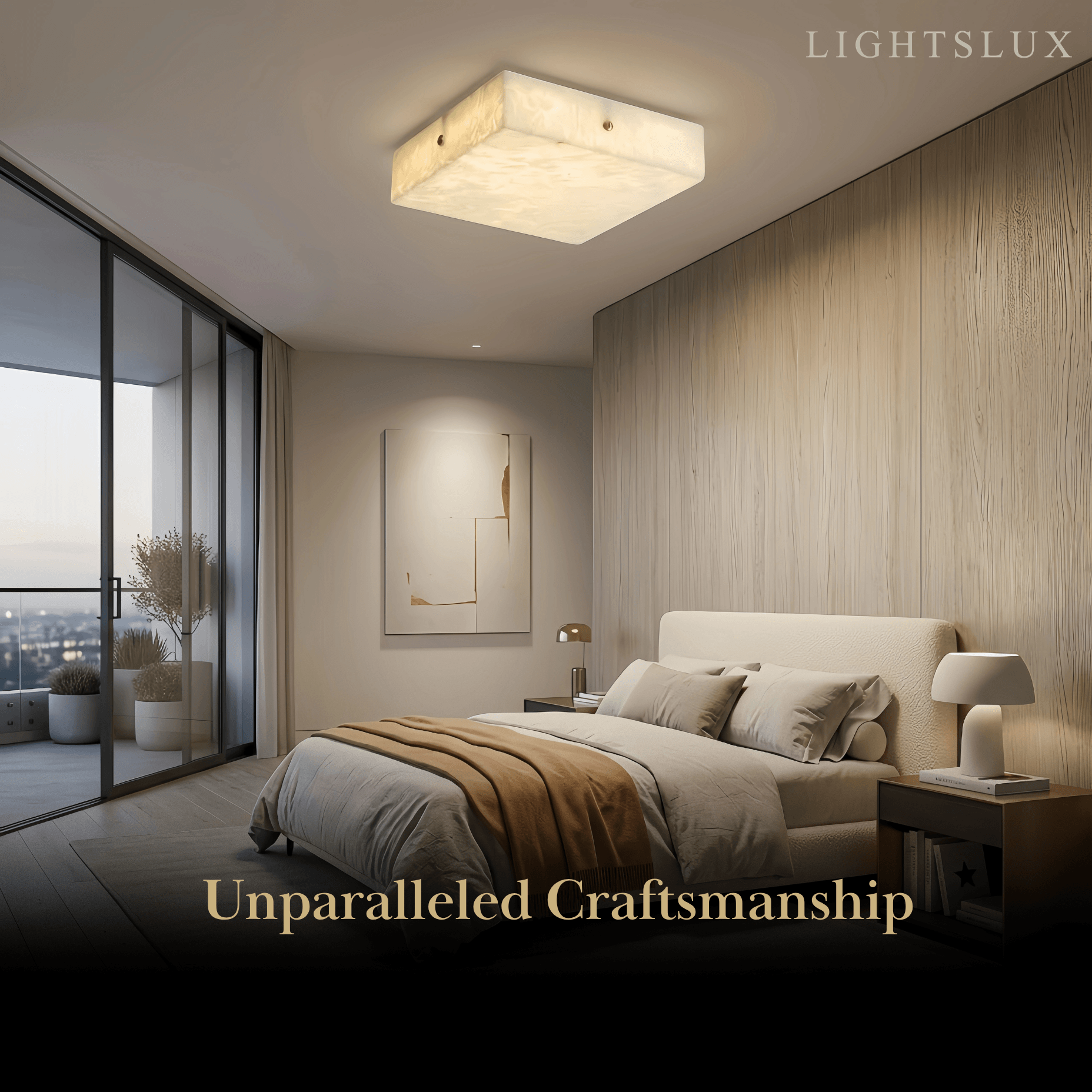 Minimalist Flush Mount Ceiling Light — Brass & Marble White