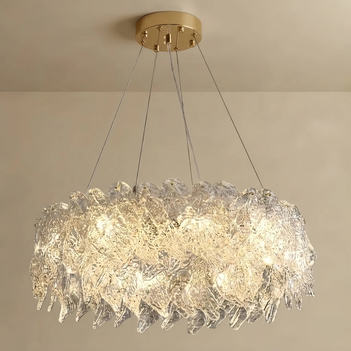 Excelis Luxury Chandelier – Frosted Glass Leaf for Living Room