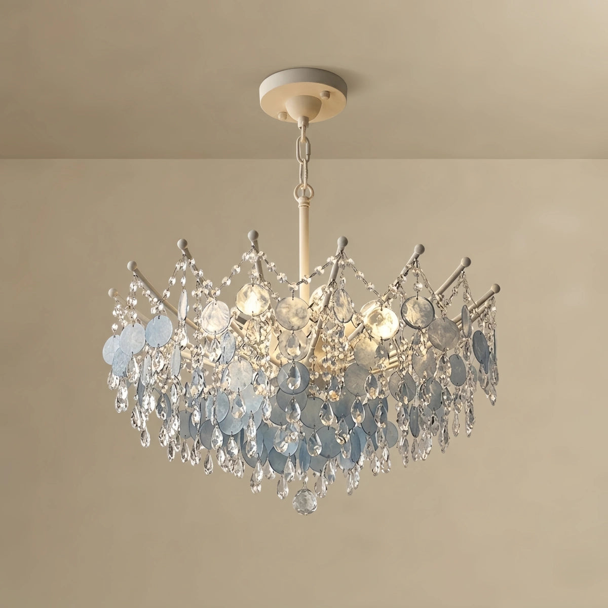 Elegant Crystal Chandelier – Gold Branch with Blue Shell for Living Room / Bedroom