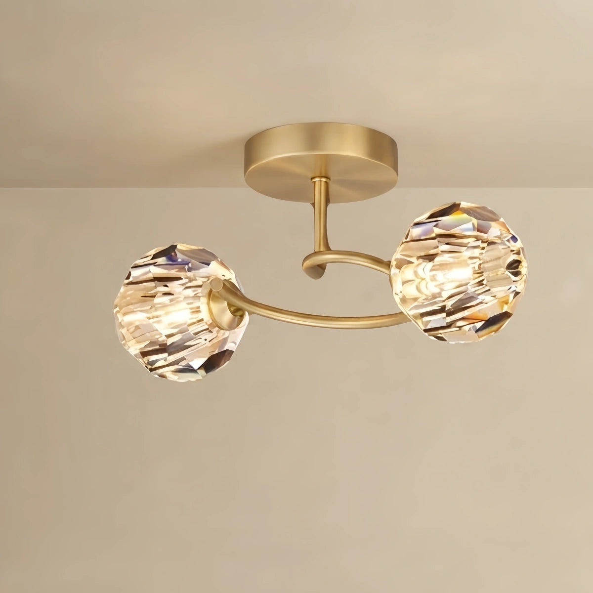 Modern Luxury Semi-Flush Mount Ceiling Light — Brass & Crystal Gold for Living Room