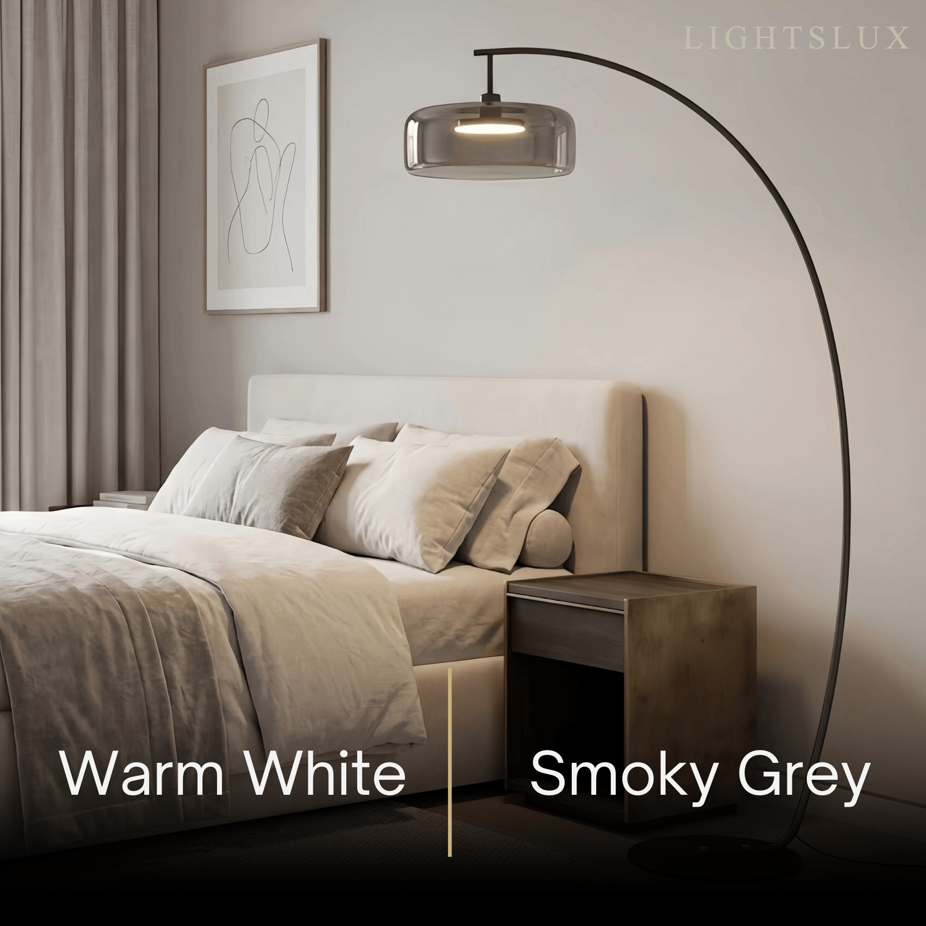 Modern Floor Lamp -- Iron & Glass Amber or Smoky Grey