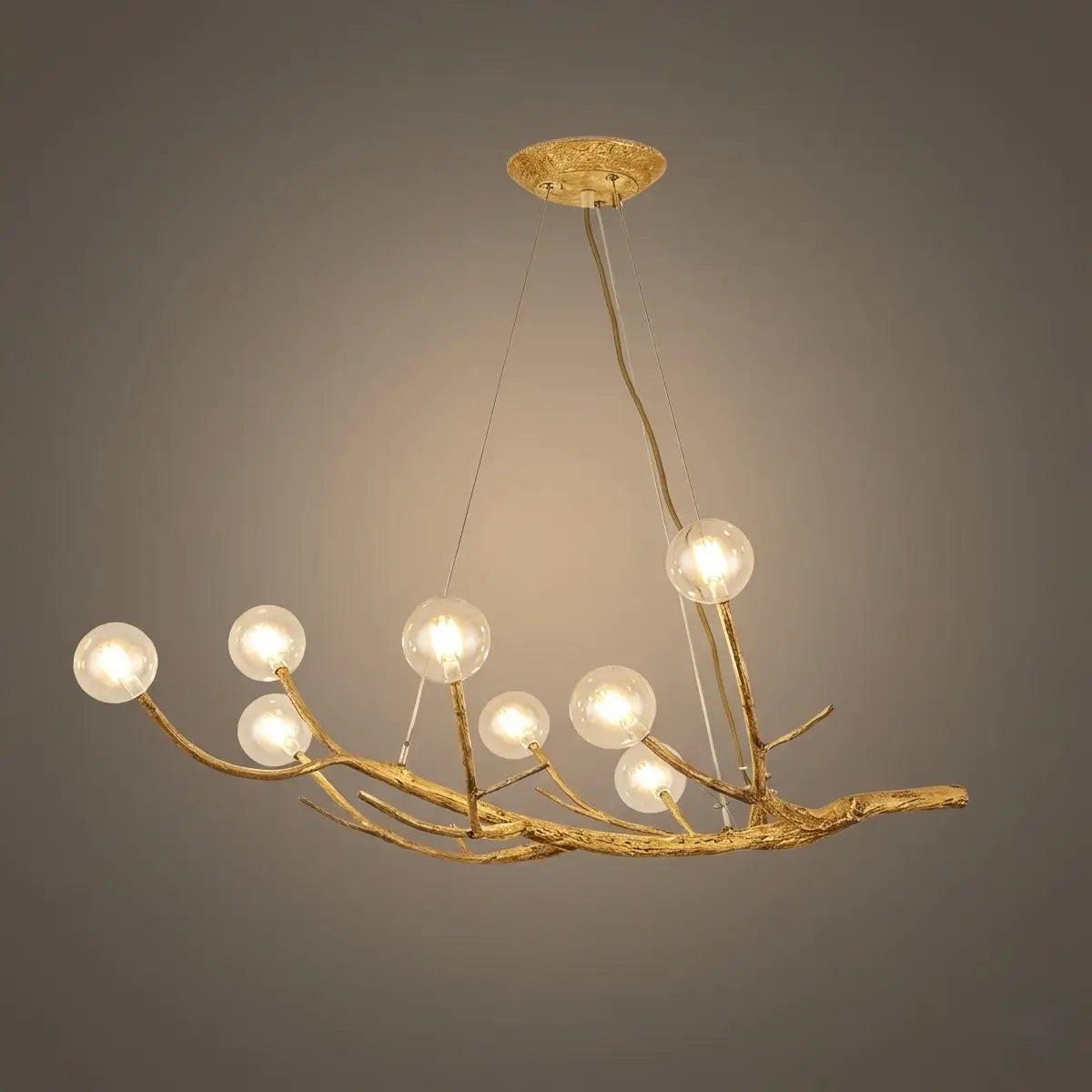 Natural Tree Branch Chandelier -- Wood-Look Resin & Glass
