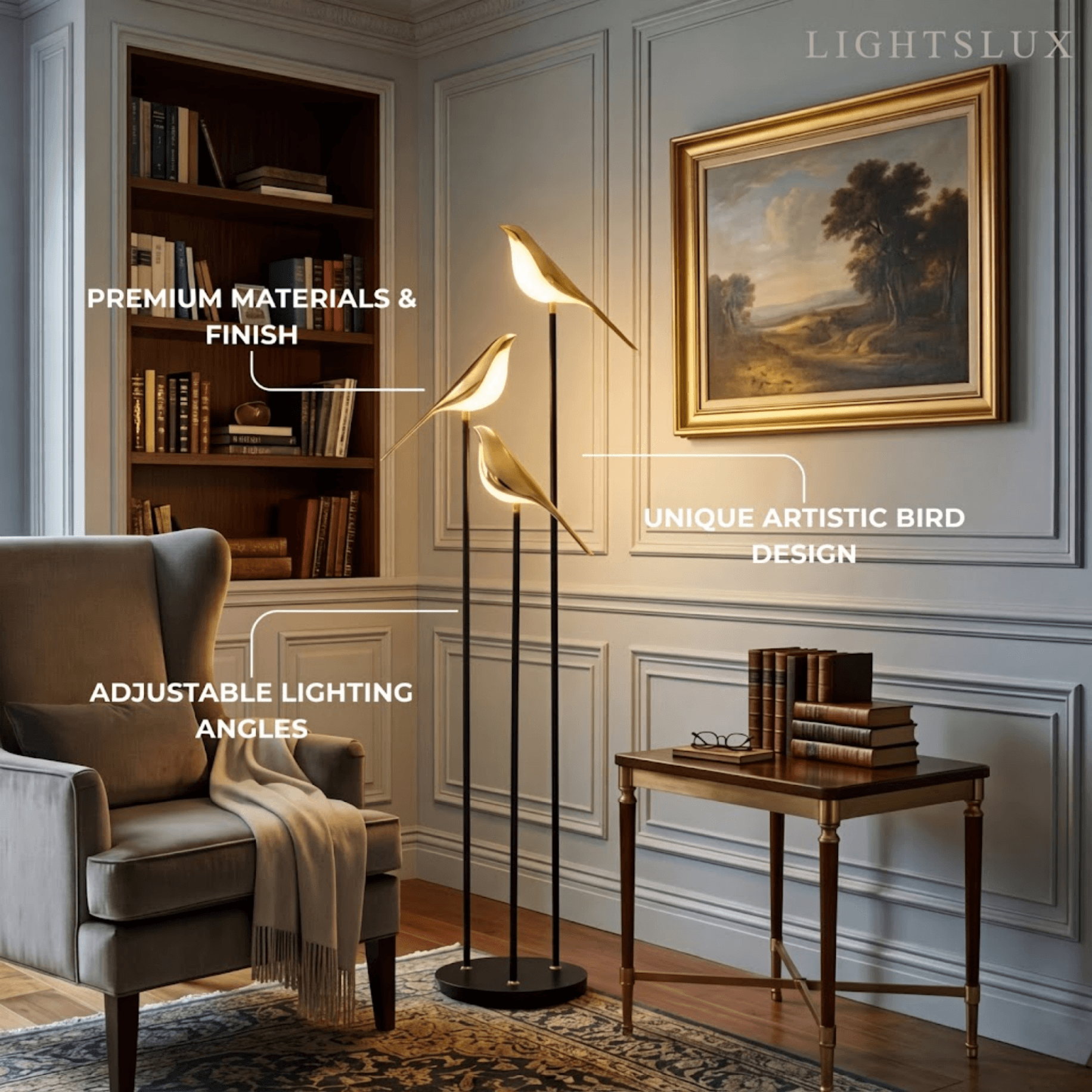 Nordic Floor Lamp with Adjustable Heads -- Black & Gold Iron Acrylic
