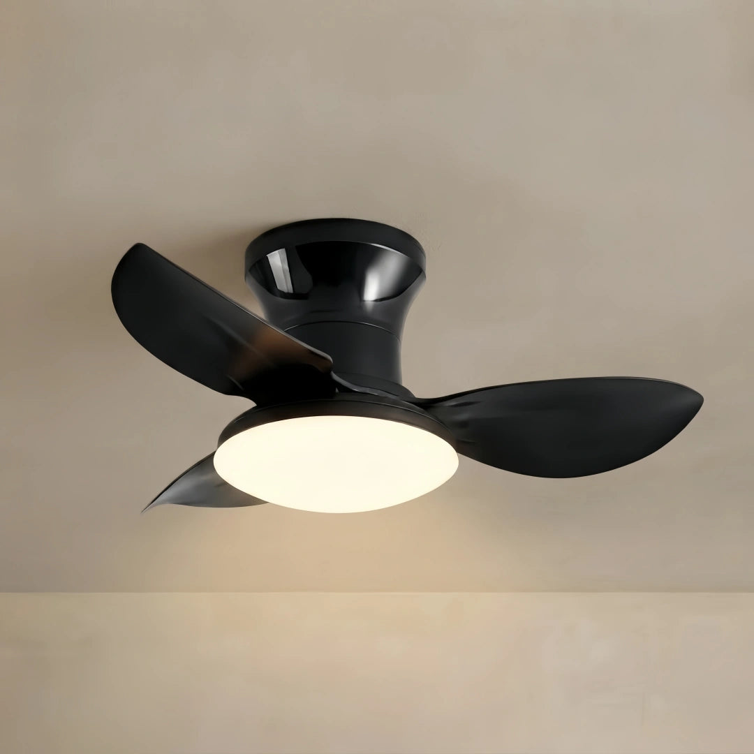 Vivara Modern Ceiling Fan Light — Black Flush Mount with LED for Bedroom