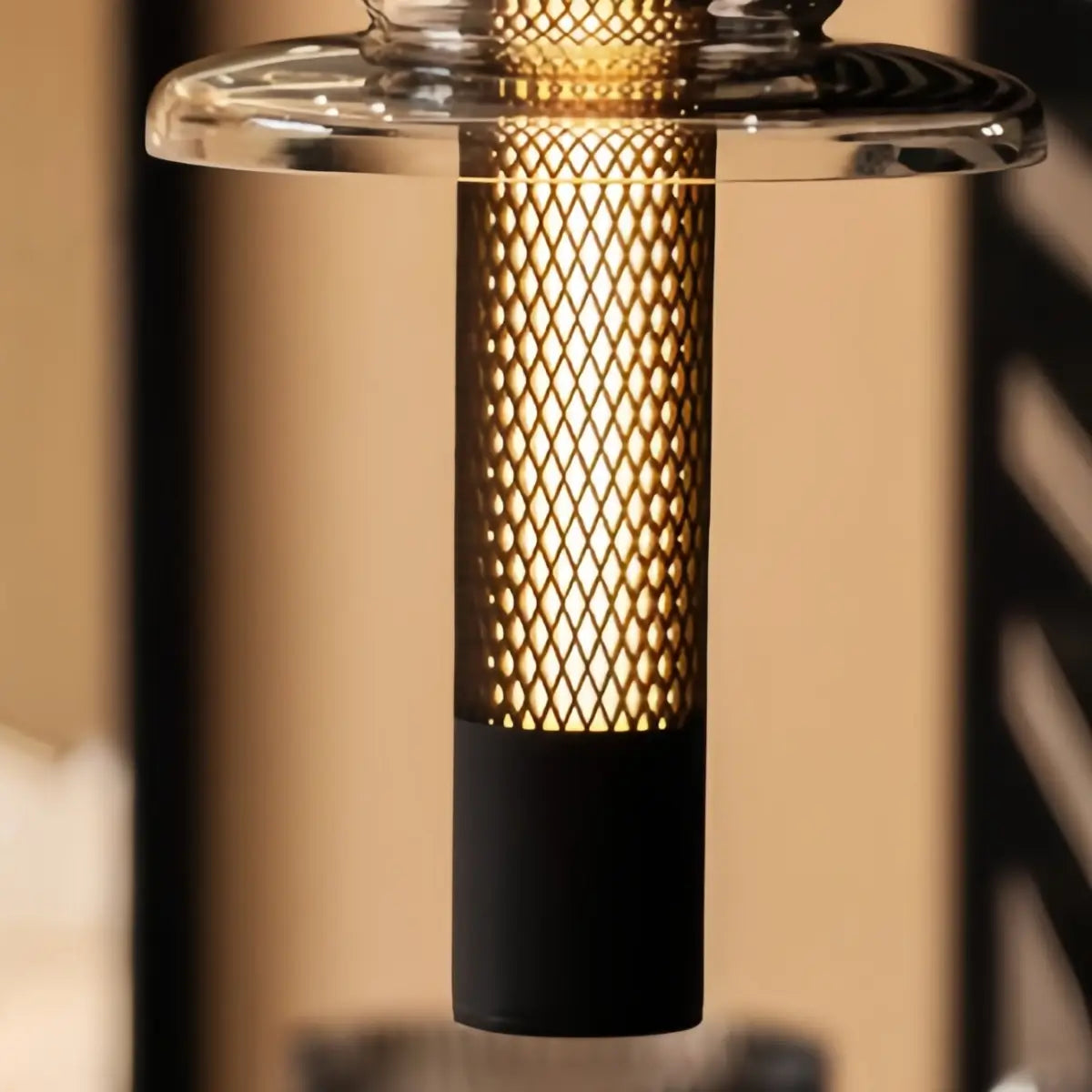 Modern Layered Pendant Light -- Black Metal & Glass