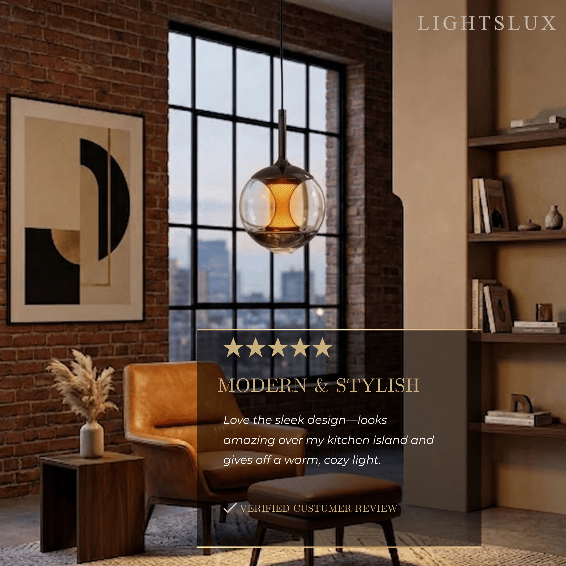 Modern Linear Pendant Light -- Black Metal & Glass Globe