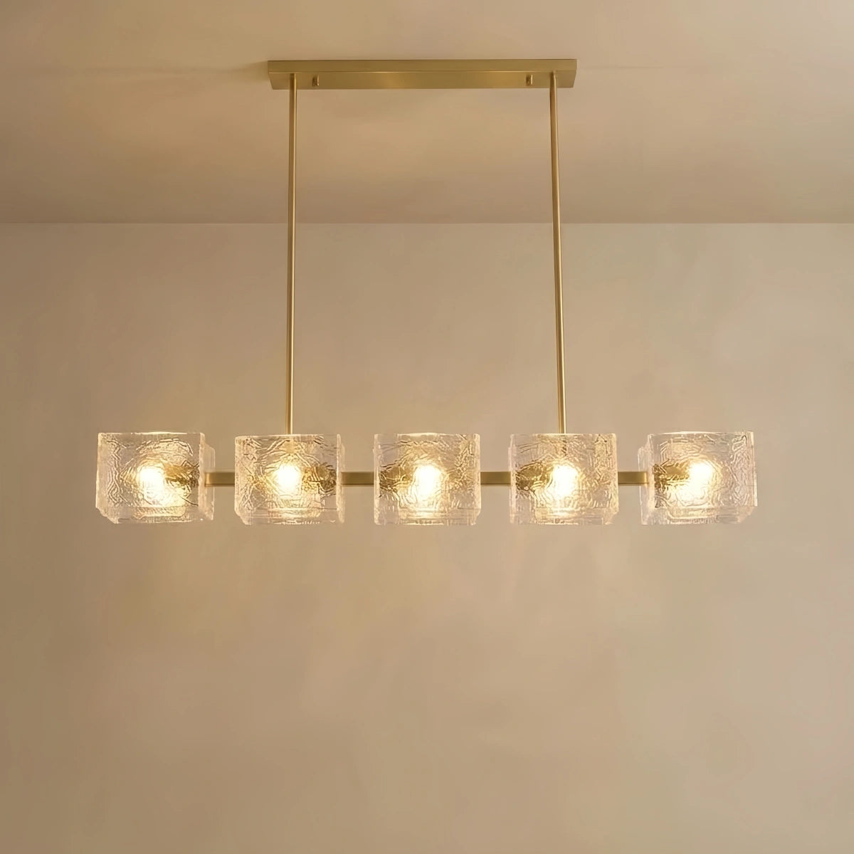 Chandelier -- Gold with Clear Water Ripple Glass for Dining Room Kitchen
