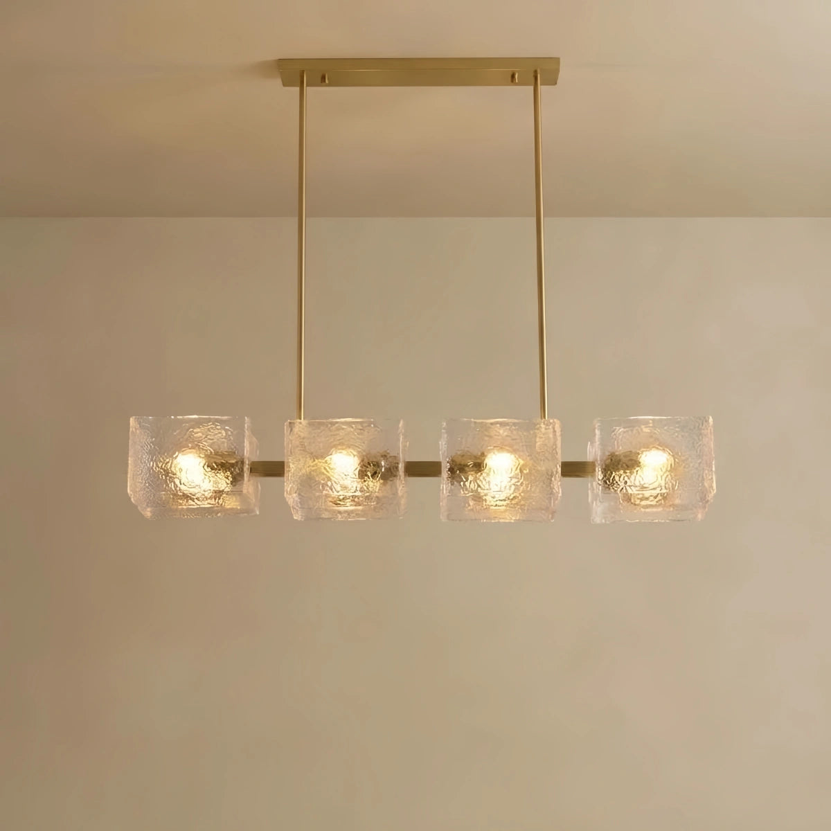 Excelis Elegant Straight Chandelier -- Gold with Clear Water Ripple Glass
