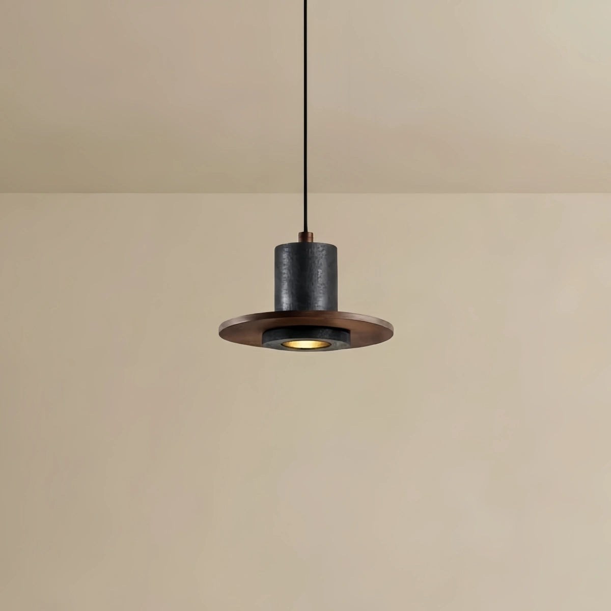 Strata Minimalist Travertine Pendant Light -- Black Walnut for Dining Room Kitchen Island Living Room