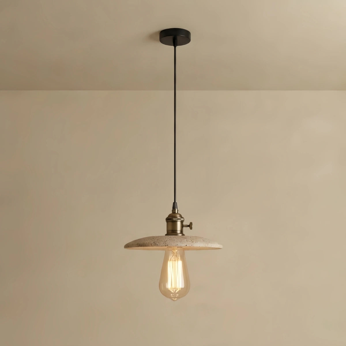 Strata Modern Minimalist Travertine Pendant Light – Beige & Antique Brass for Kitchen Island, Dining Room, Bedroom