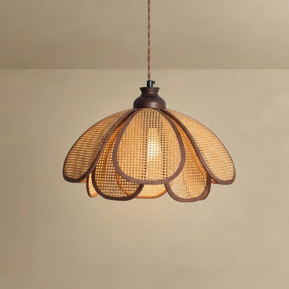 Bamburo Natural Pendant Light -- Rattan&Wood Walnut Color for Dining Room Living Room Bedroom