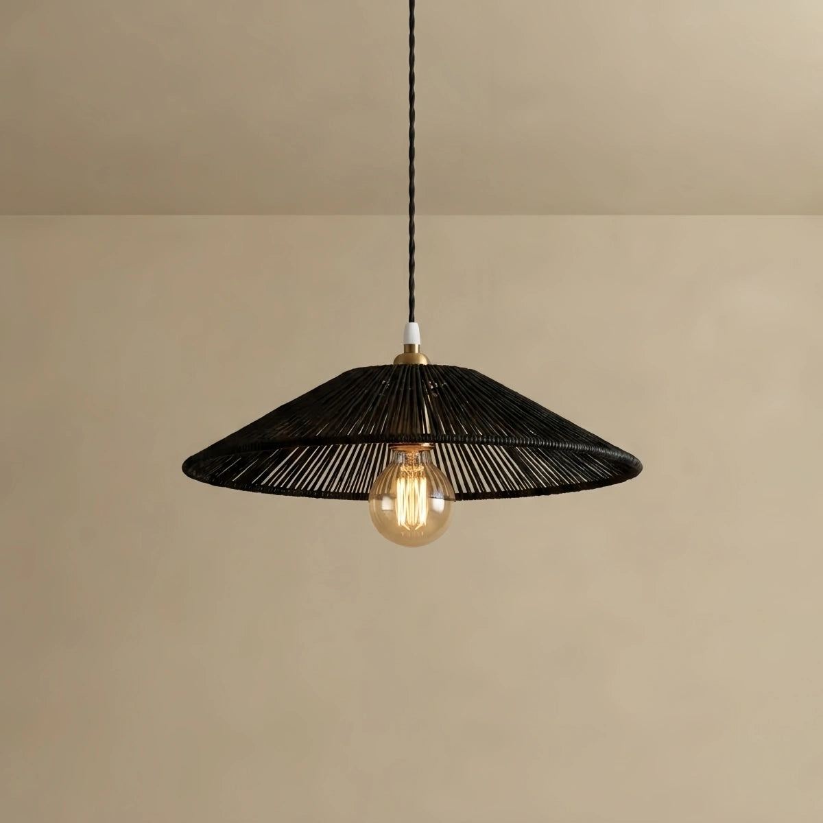 Japanese Style Rattan Pendant Light - Brown/Black Hemp Rope for Kitchen, Dining Room & Living Room