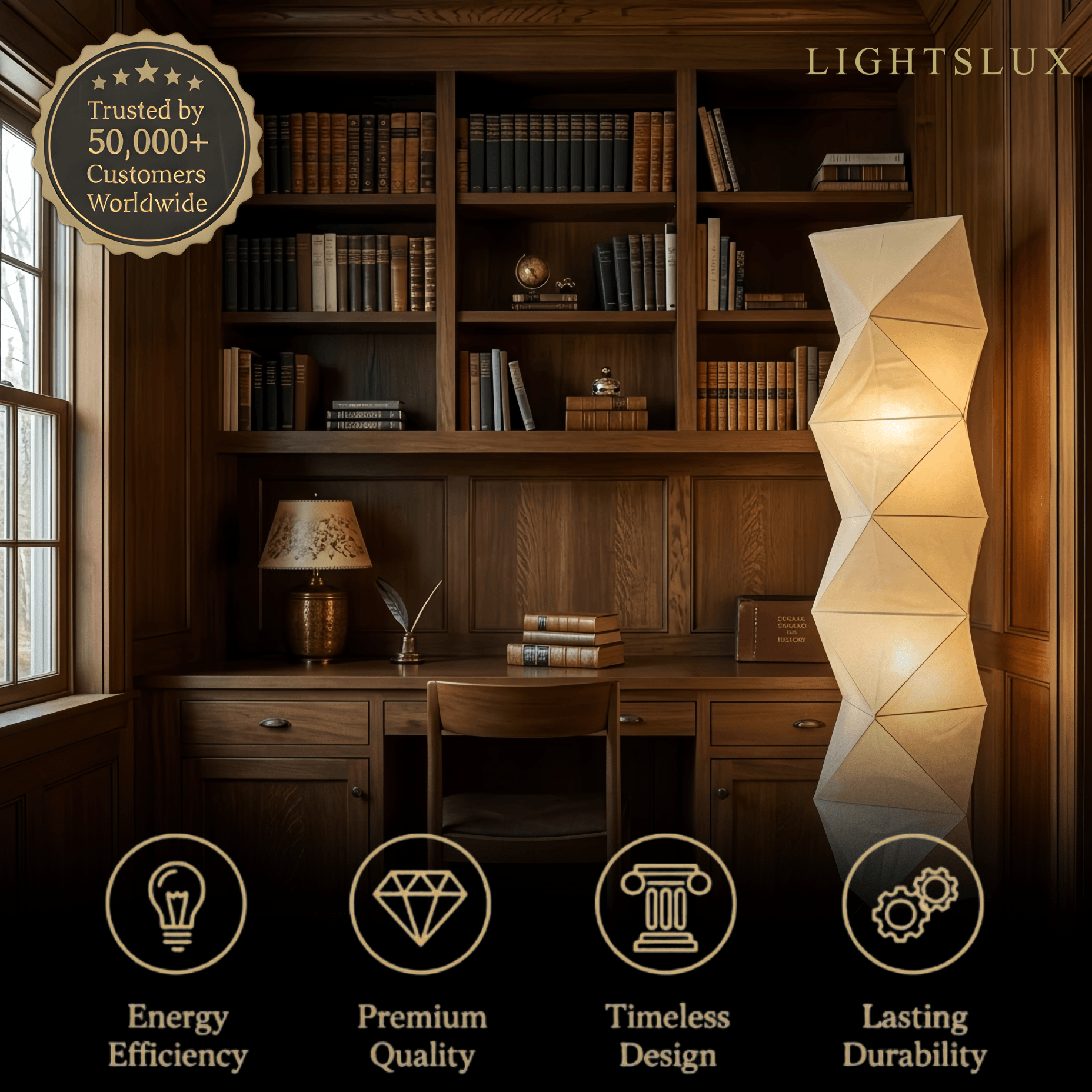 Floor Lamp -- Metal & Paper Milk White for Bedroom