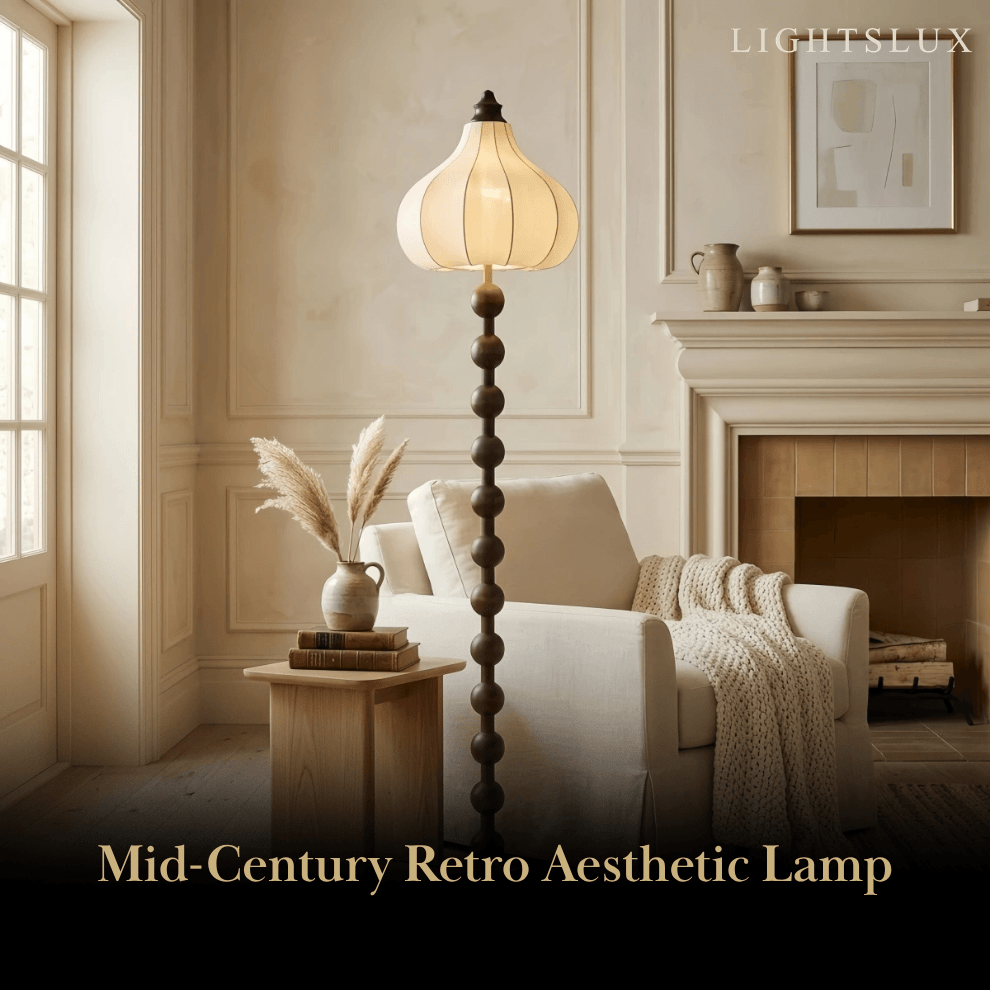 Sandora Mid-Century Floor Lamp -- Wood & Fabric for Living Room