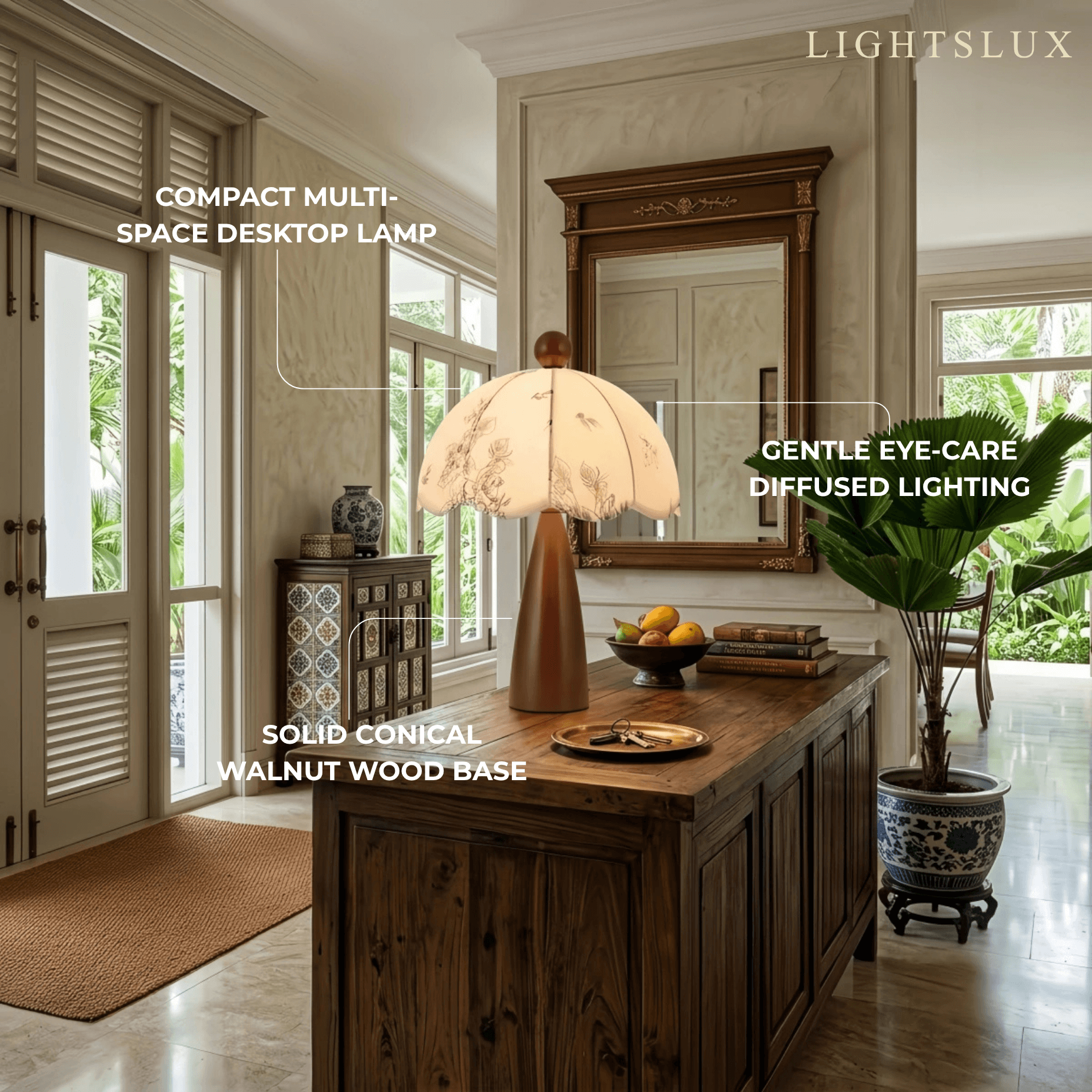 Lunara Modern Table Lamp--Oak Wood & Elastic Fabric for Living Room
