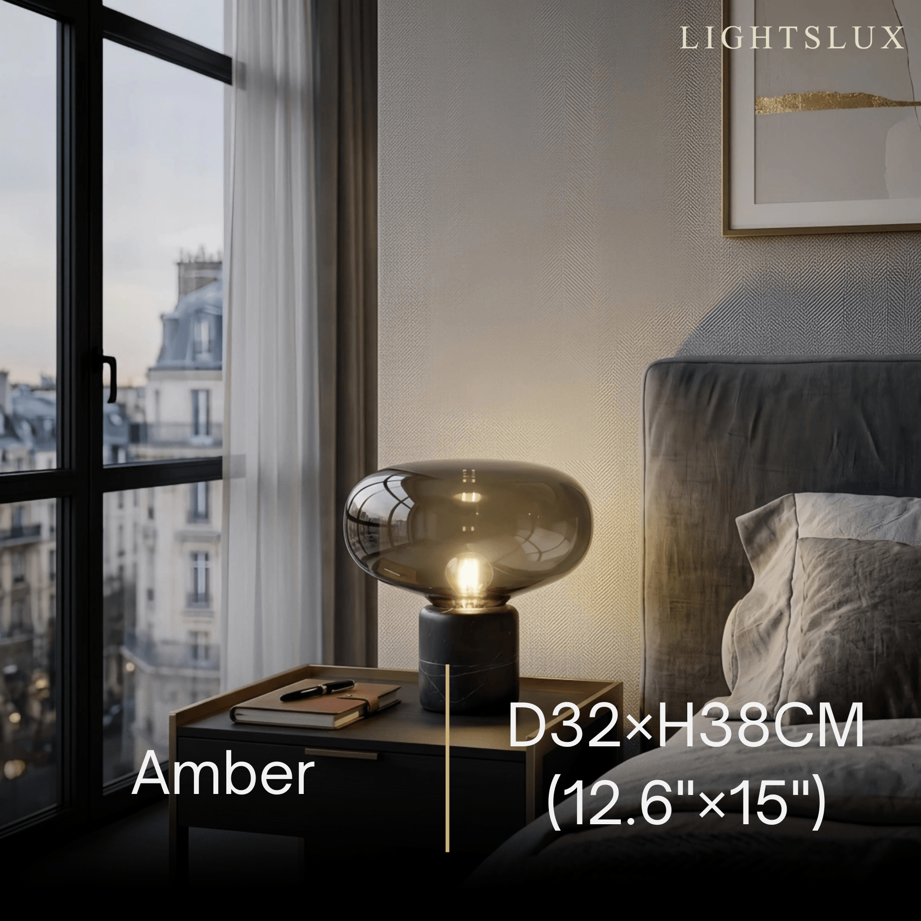 Vetro Luxury Table Lamp – Smoke Grey for Living Room
