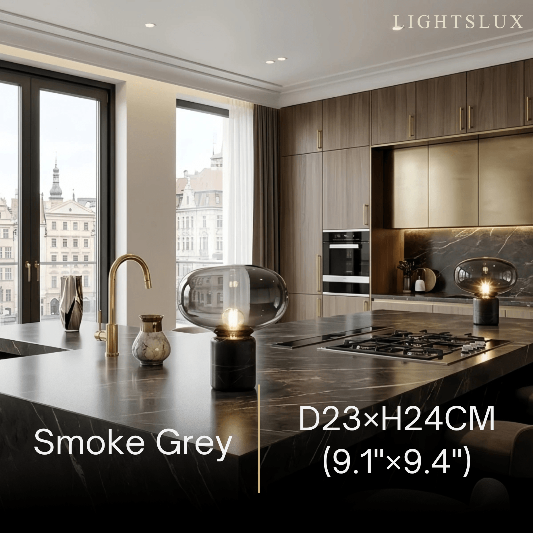Luxury Table Lamp – Smoke Grey or Amber for Living Room