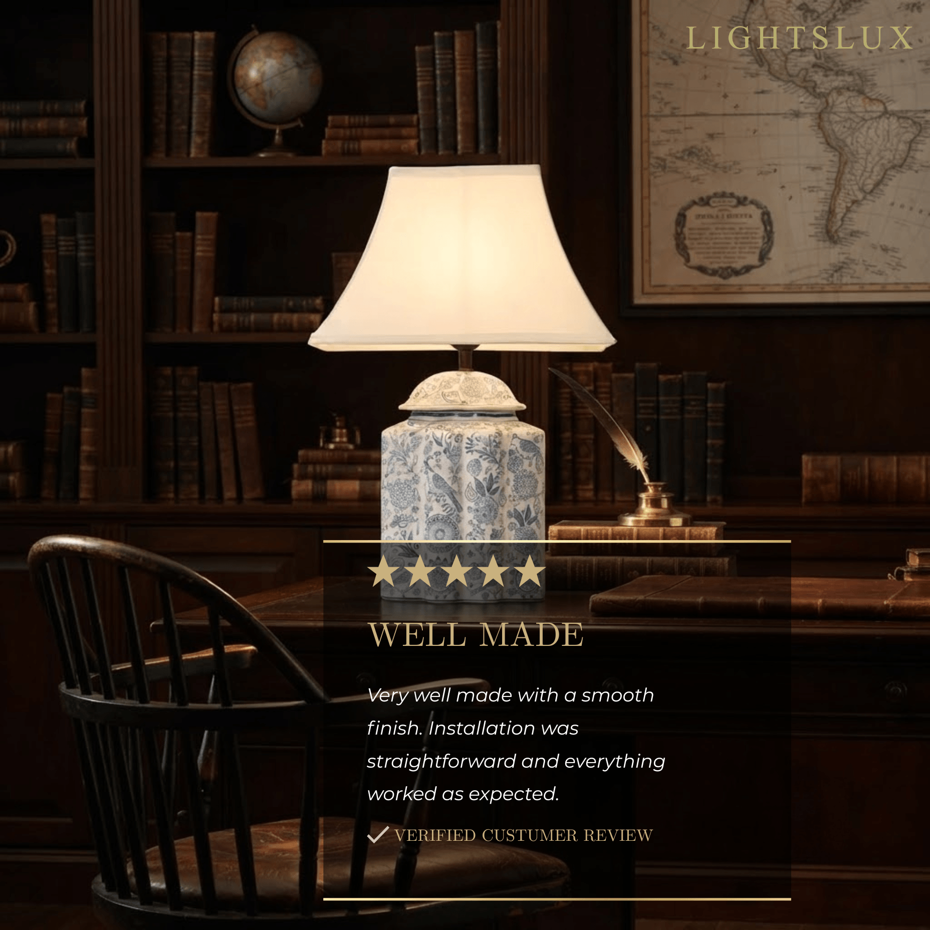 Velora Elegant Hand-Painted Ceramic Table Lamp -- Blue Body with Beige Linen Shade for Living Room