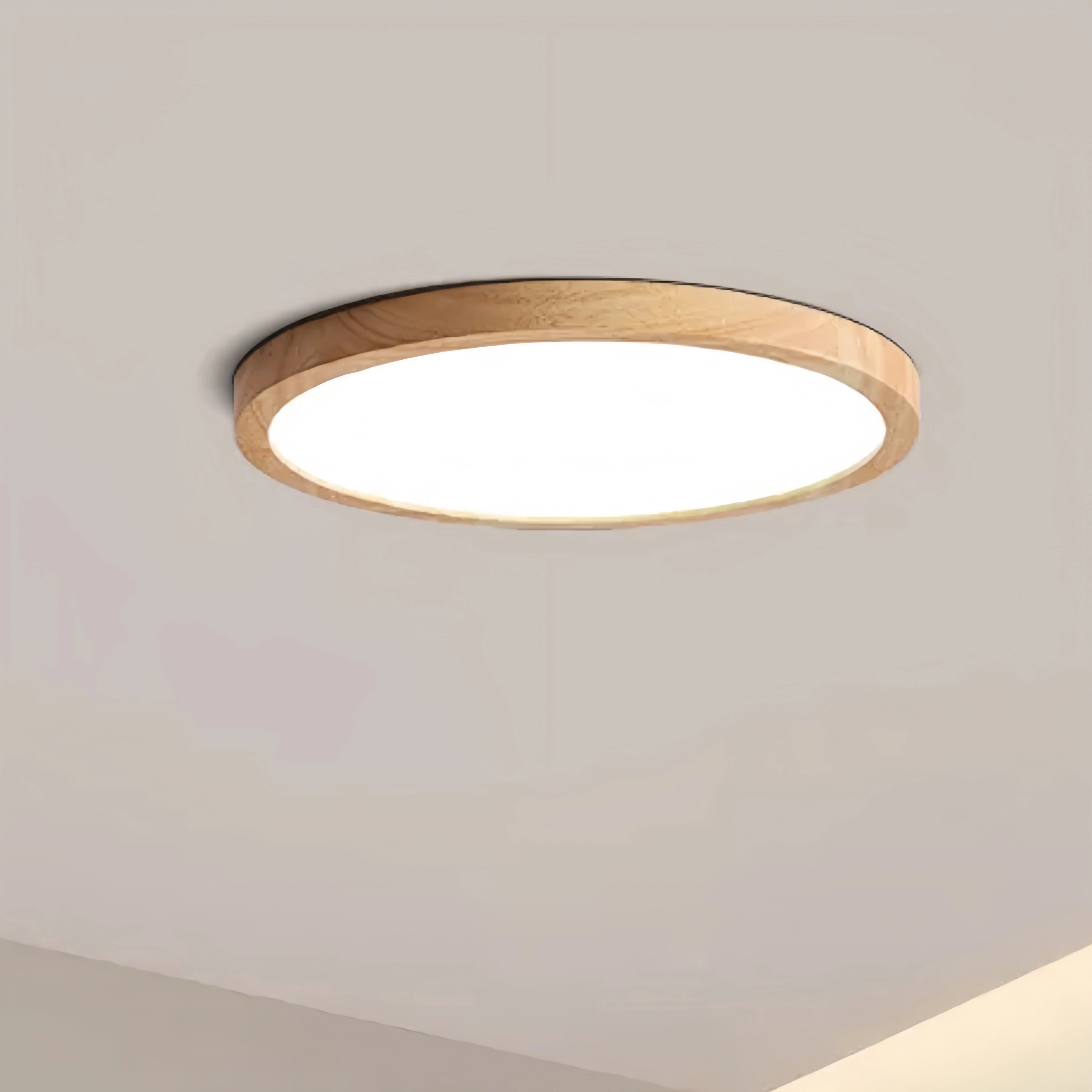 Zenno Wabi-sabi Modern Round Dimmable Ceiling Light – Wood/Acrylic for Living Room
