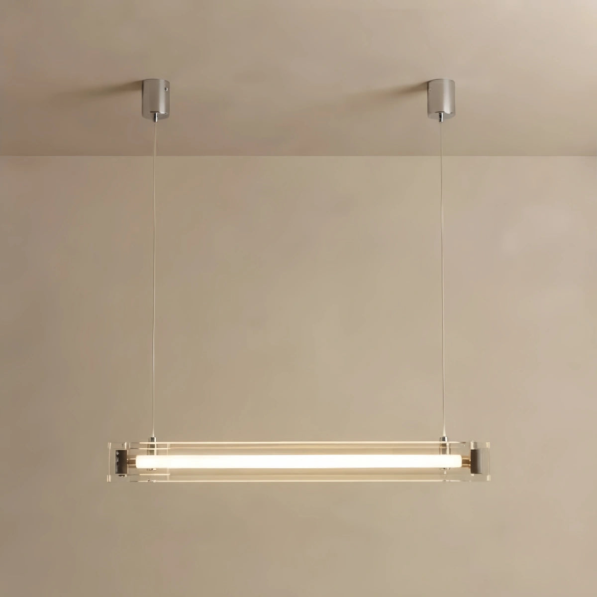 Arcato Minimalist Linear Pendant Light — Clear Glass & Metal for Living/Dining Room