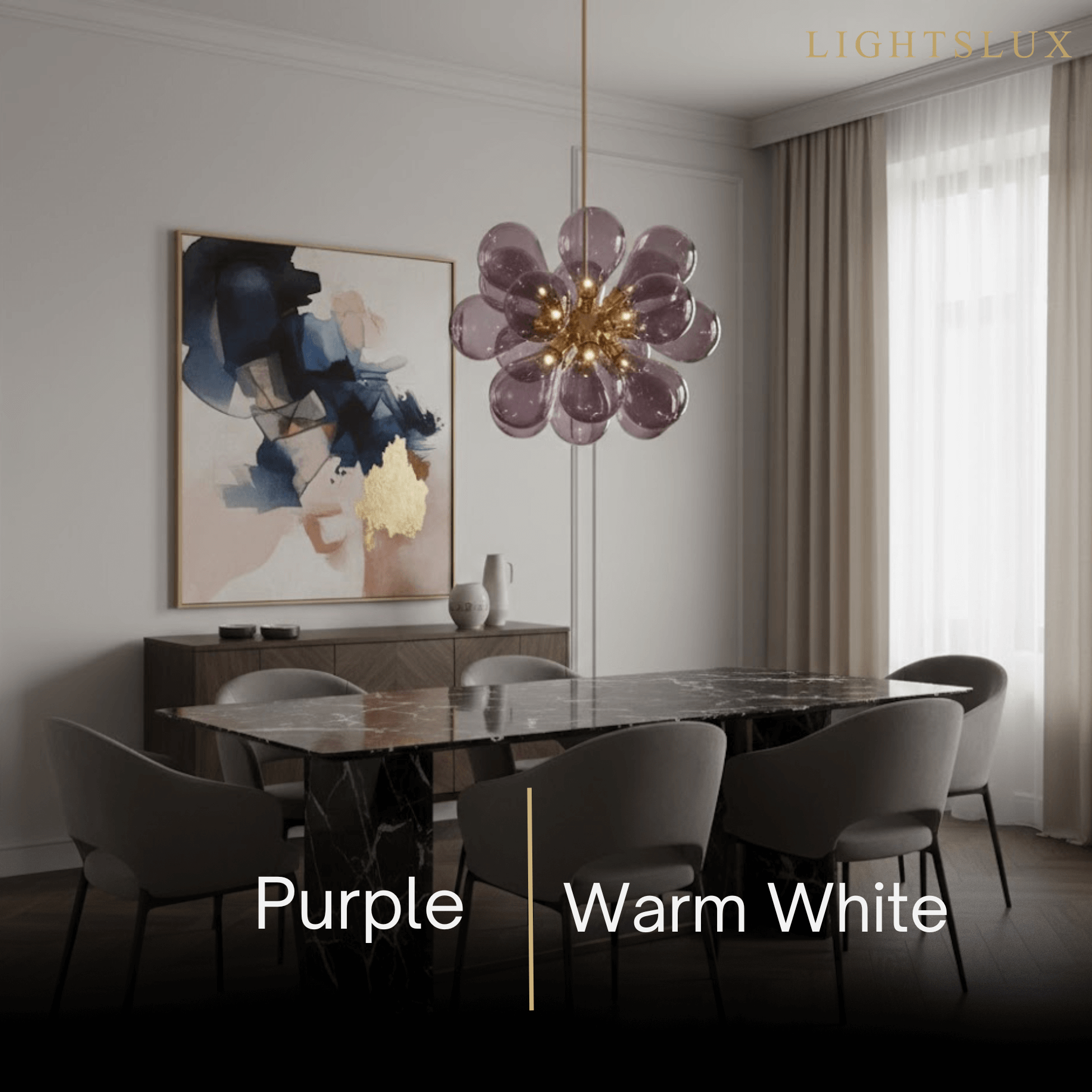 Art Deco Bubble Chandelier – Blue/Purple/White Glass for Living Room
