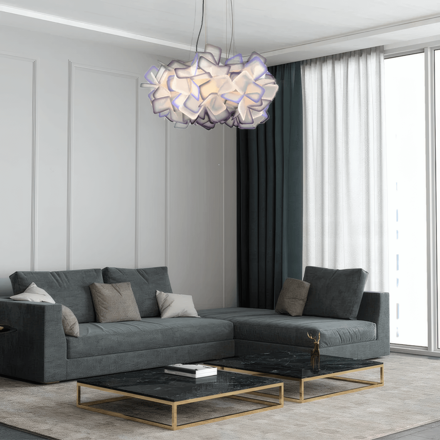 Art Deco Purple Flower Pendant Light Living Room