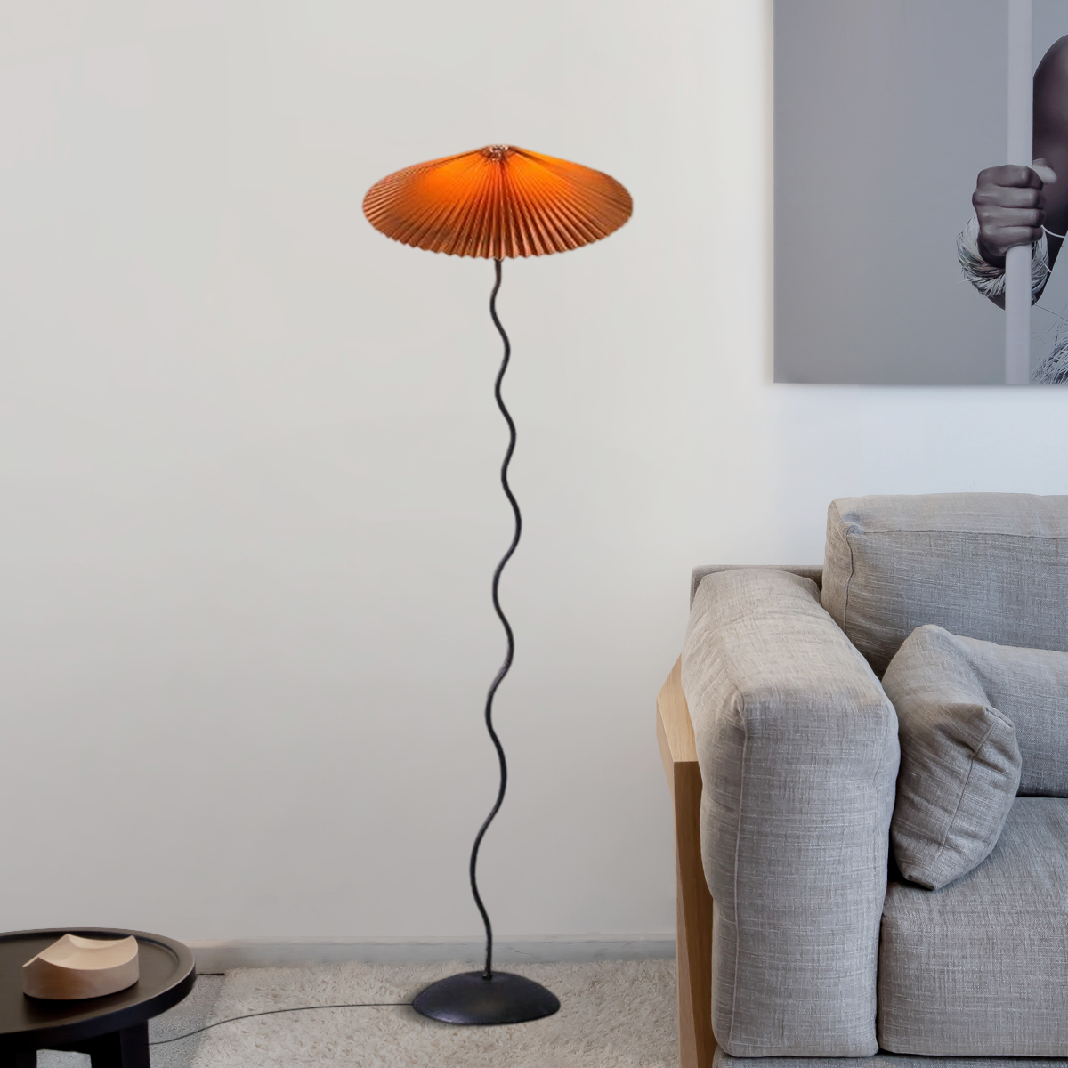 Modern Orange Floor Lamp Fabric