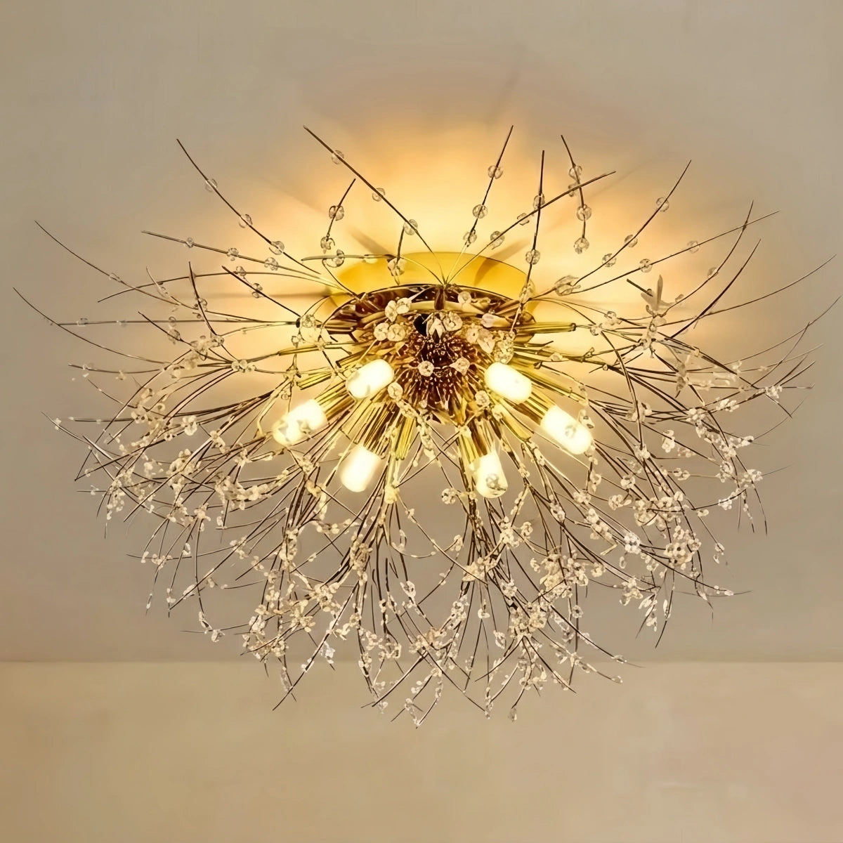 Excelis Art Deco Metal Ceiling Light - Gold Dandelion Shape for Living Room