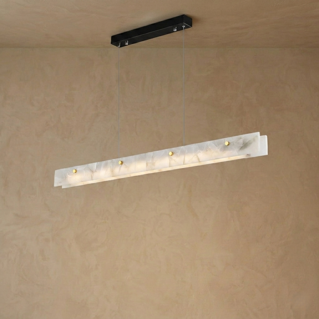 Alba Modern Alabaster Linear Pendant Light – White for Kitchen Island and Dining Room
