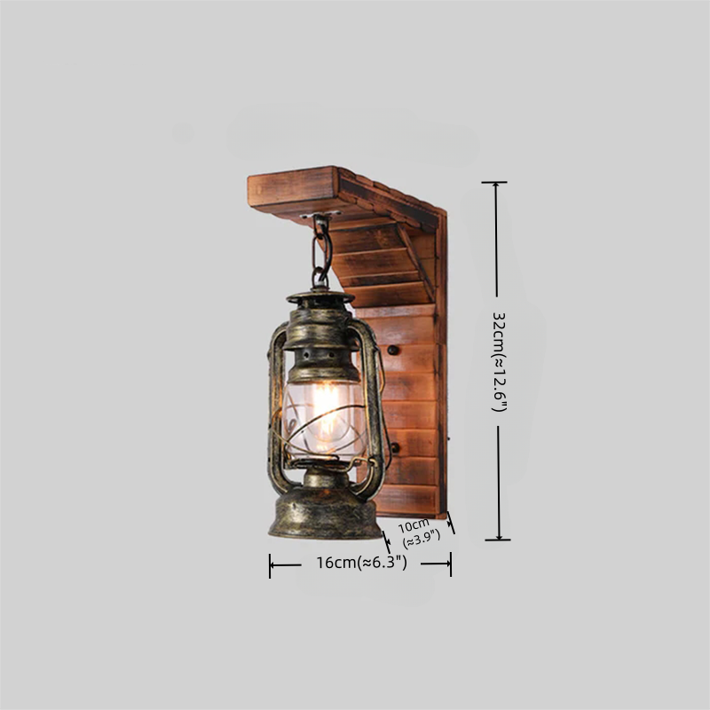 Irondale Vintage Wood/Metal Wall Sconce - Burlywood Lantern for Bedroom