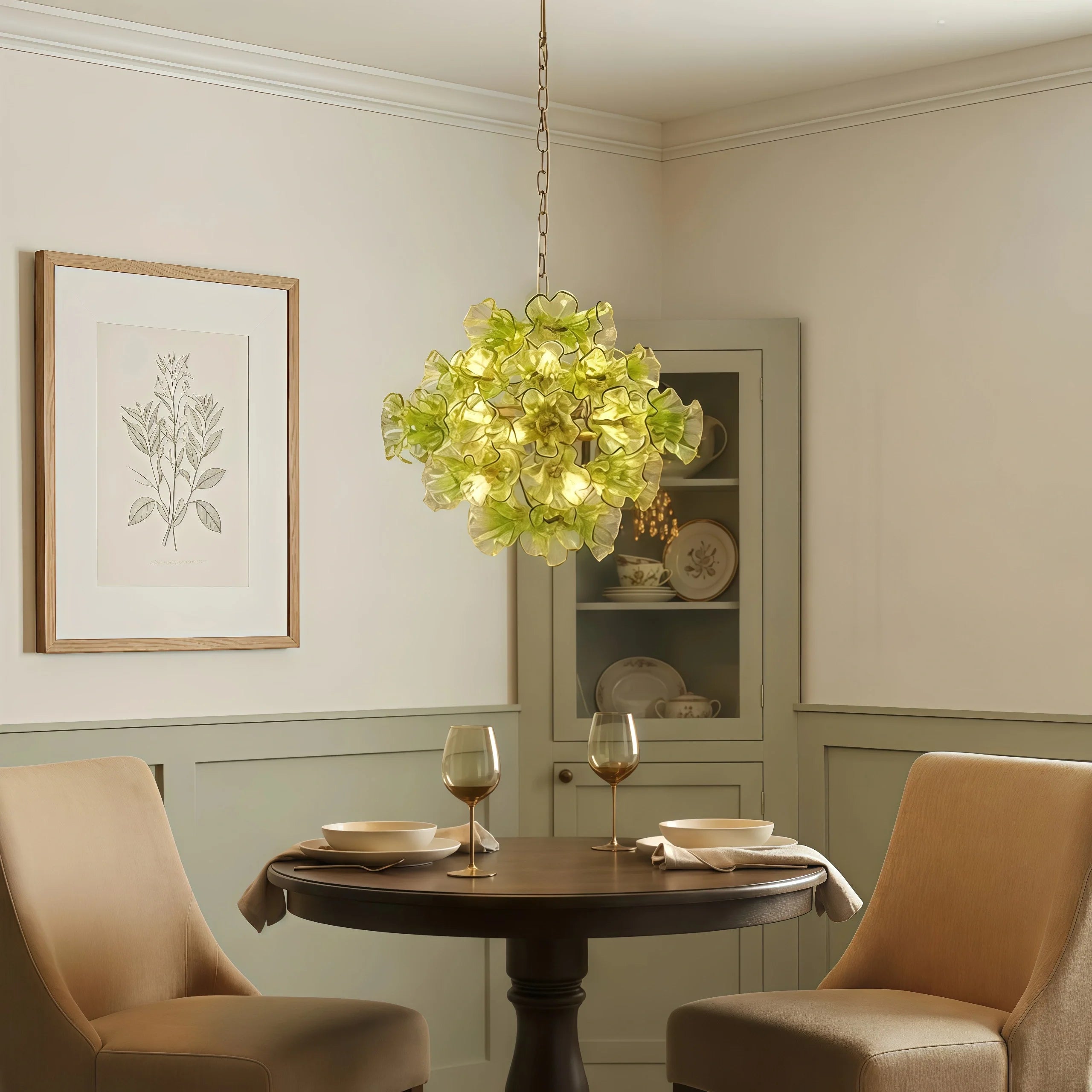 Excelis Luxury Glass Chandelier -- Clear & Green Hourglass