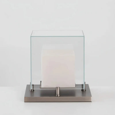 Alba Designer Table Lamp -- Glass & Alabaster with Stainless Steel for Living Room