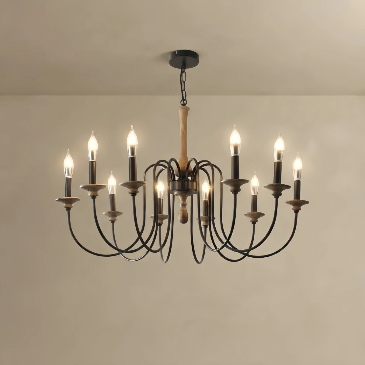 Zenno Rustic Wooden Chandelier with Adjustable LED Lighting for Living Room & Bedroom