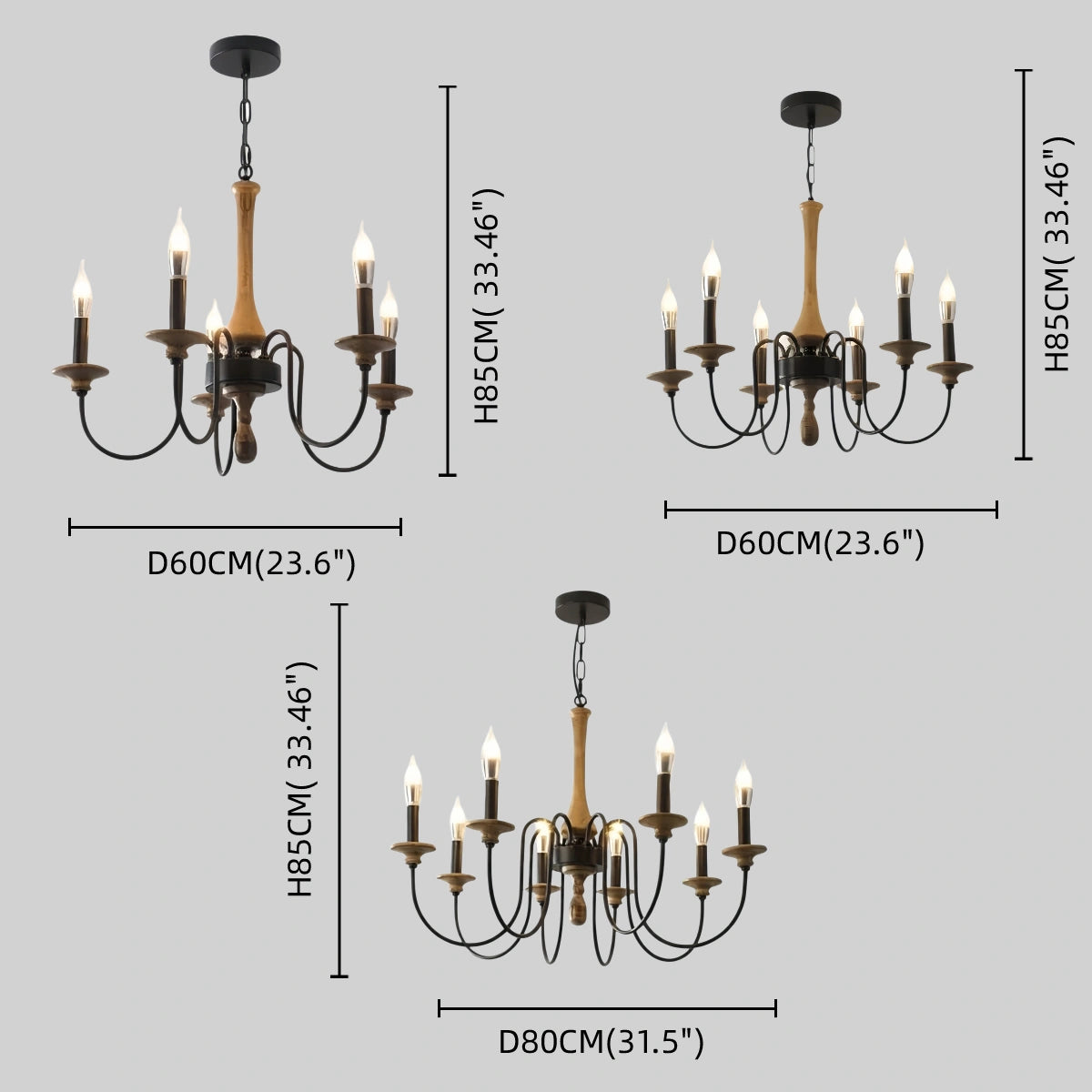 Zenno Rustic Wooden Chandelier with Adjustable LED Lighting for Living Room & Bedroom