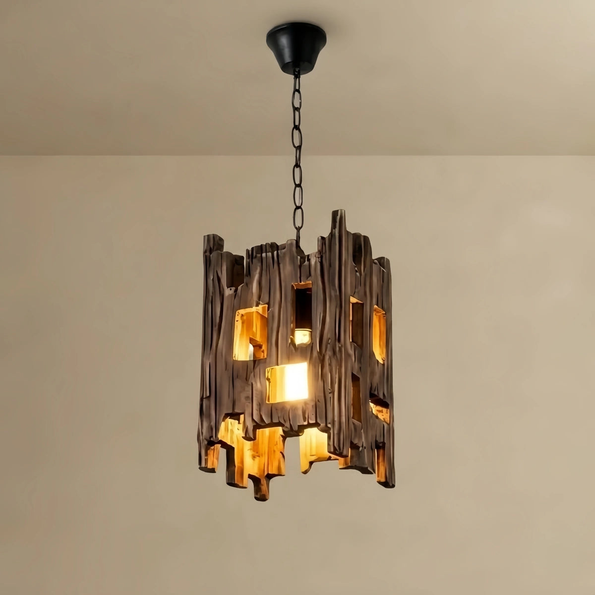 Zenno Rustic Wood Pendant Light - Rectangular Wood for Dining Room, Bedroom