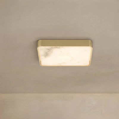 Excelis Luxury Square Alabaster Ceiling Light – Solid Brass Brushed Gold for Bedroom