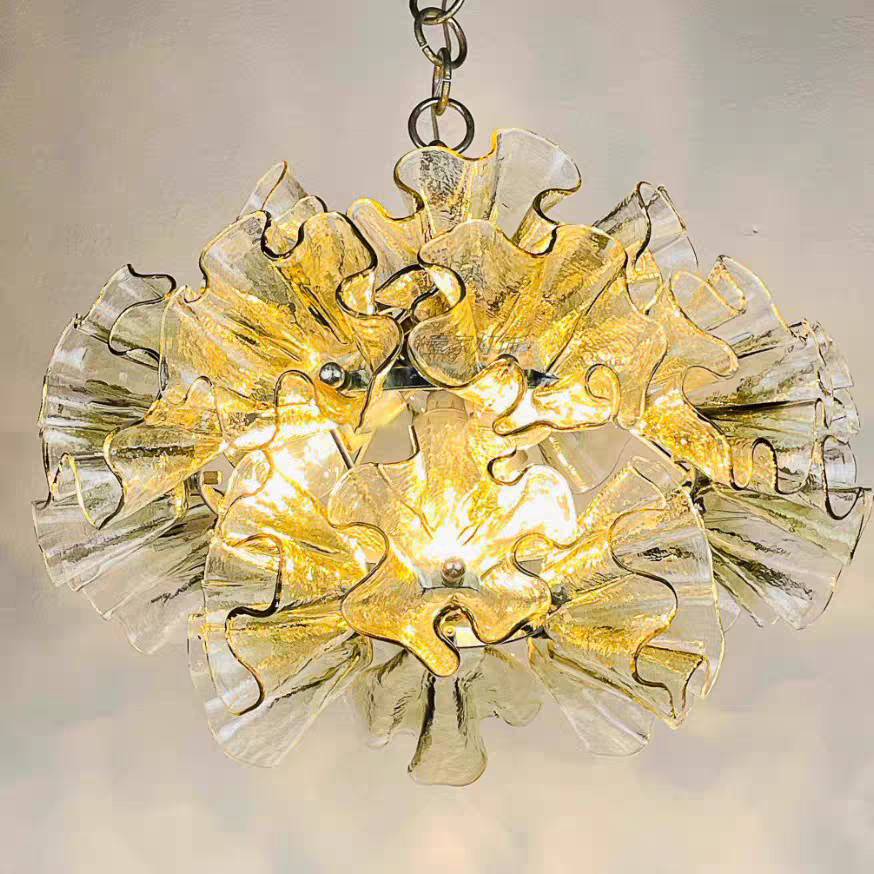 Vivara Modern Green Glass Flower Chandelier -- Metal Frame for Dining Room Living Room