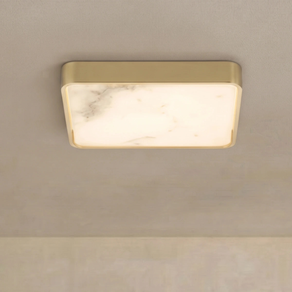 Excelis Luxury Square Alabaster Ceiling Light – Solid Brass Brushed Gold for Bedroom