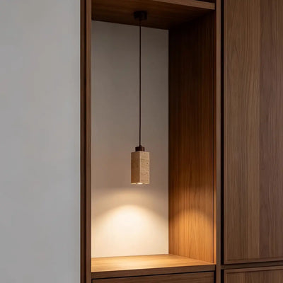 Strata Natural Column Pendant Light -Beige Travertine for Kitchen Island