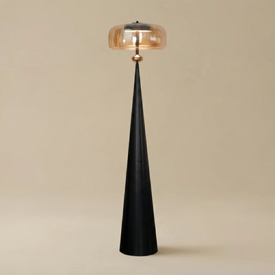 Vetro Modern Glass Floor Lamp -- Black Metal & Smoke Grey/Amber for Living Room