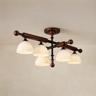 Nebula Modern Wood and Glass Ceiling Light – Walnut Round for Entryway and HallFOUy
