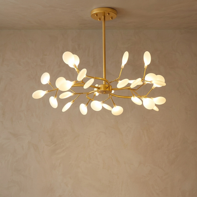 Excelis Art Deco Chandelier - Branch & Firefly Design in Black/Gold for Dining/Living Room